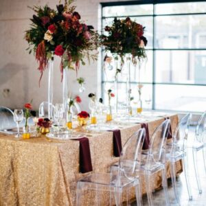 A picture of the transparent chairs and the dinner table