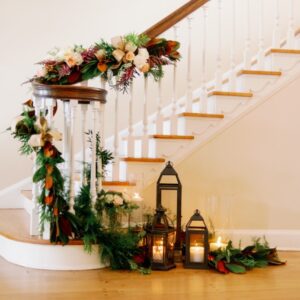 A picture of the flower decoration on the staircase